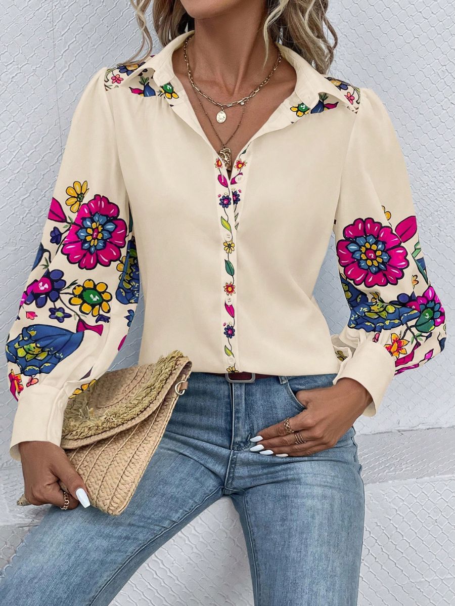CAMISA DE MANGAS FAROL CON ESTAMPADO FLORAL Camisa 27 Florebele S 