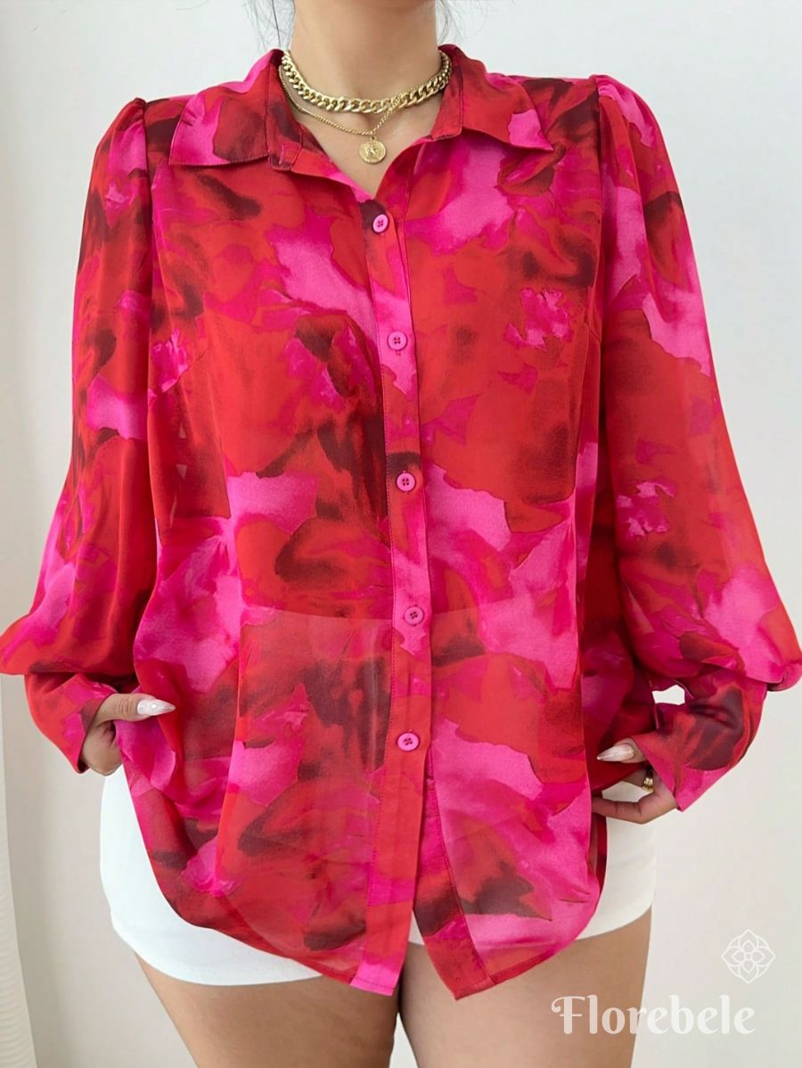 CAMISA ESTAMPADA CON MANGAS FAROL Camisa Plus Size 08 Florebele Rosa 0XL 