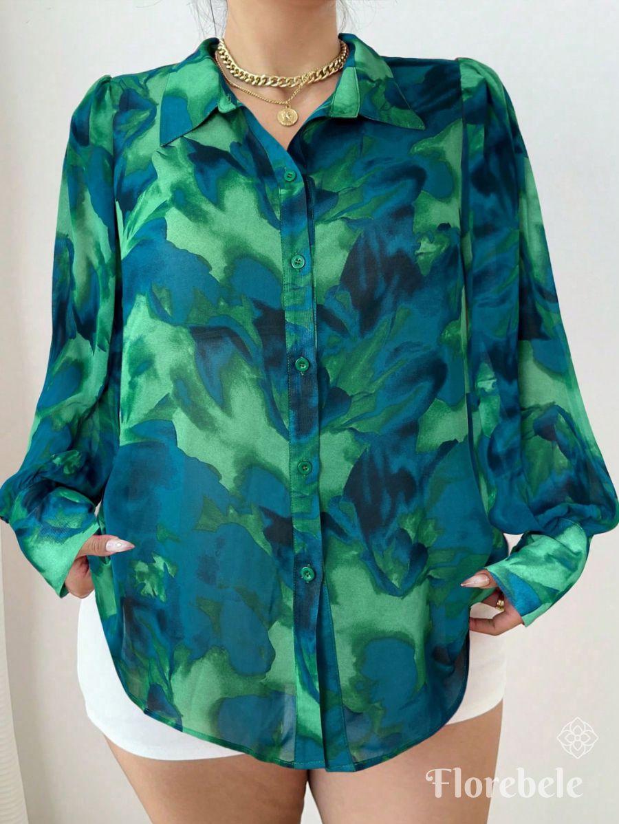 CAMISA ESTAMPADA CON MANGAS FAROL Camisa Plus Size 08 Florebele Verde 0XL 