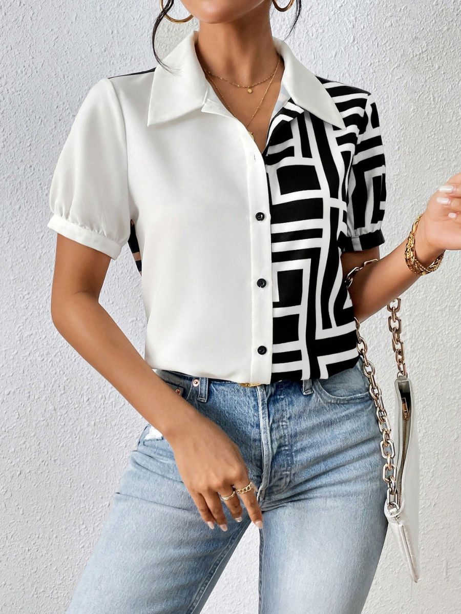CAMISA MANGA CORTA CON ESTAMPADO GEOMÉTRICO Camisa 29 Florebele 