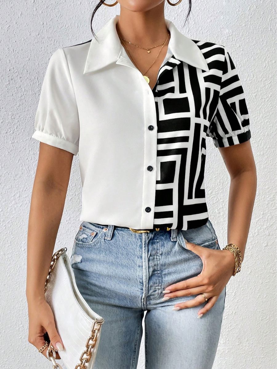 CAMISA MANGA CORTA CON ESTAMPADO GEOMÉTRICO Camisa 29 Florebele XS 