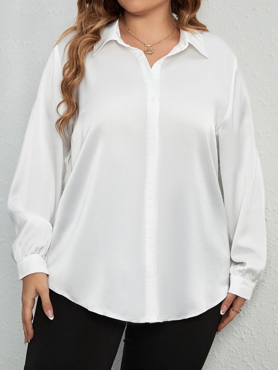 CAMISA SATINADA MANGA LARGA Camisa Plus Size 07 Florebele Blanco 0XL 