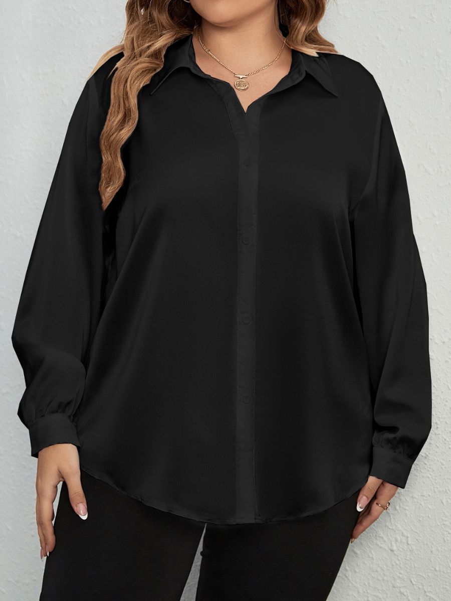 CAMISA SATINADA MANGA LARGA Camisa Plus Size 07 Florebele Negro 0XL 