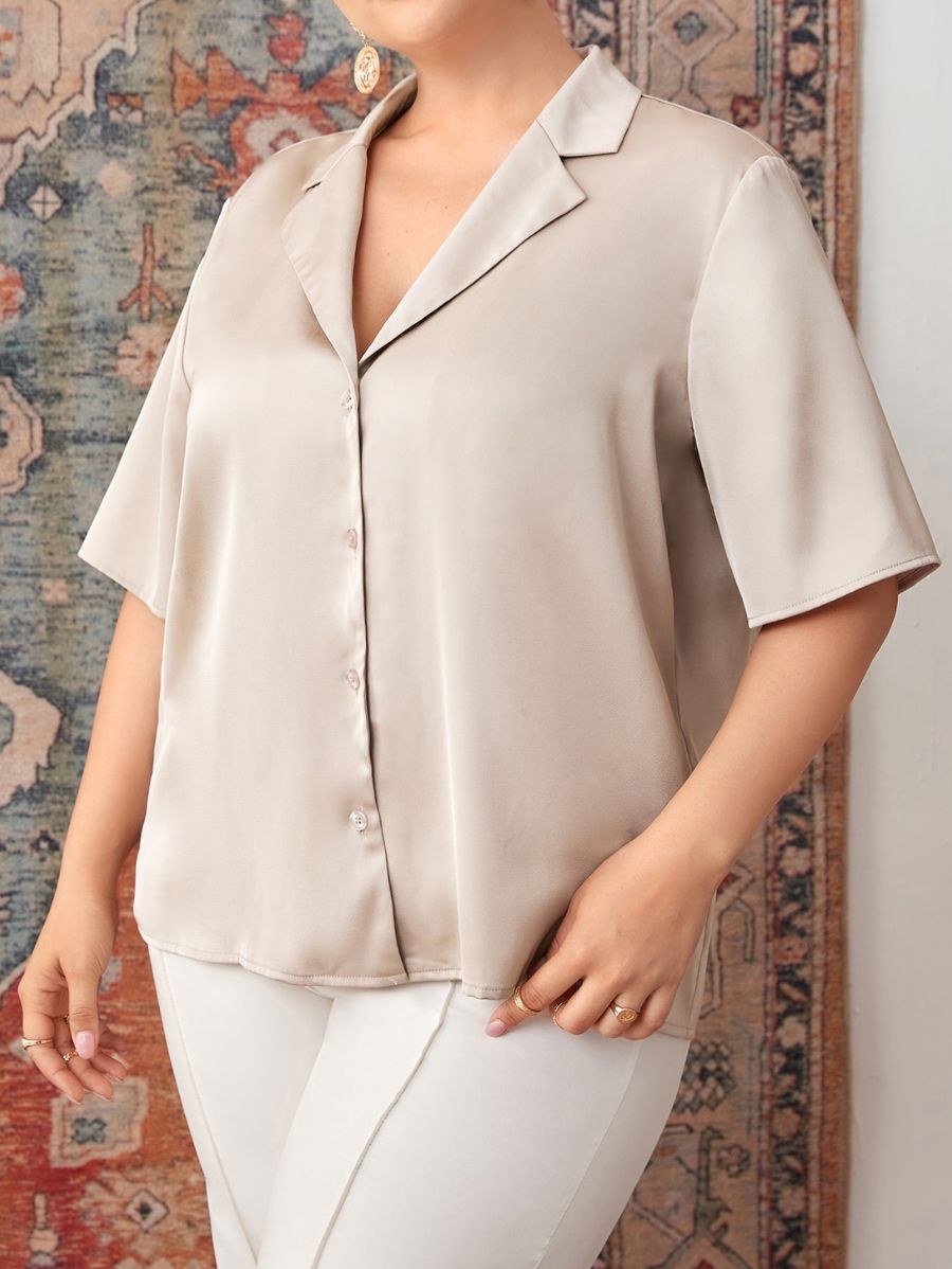 CAMISA UNICOLOR MANGA CORTA Camisa Plus Size 06 Florebele Beige 0XL 