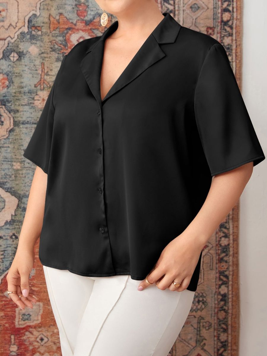 CAMISA UNICOLOR MANGA CORTA Camisa Plus Size 06 Florebele Negro 0XL 