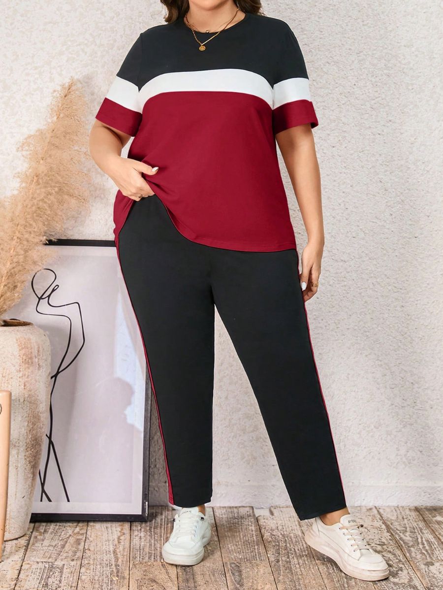 CONJUNTO CON BLOQUES DE COLOR Conjunto Plus Size 06 Florebele Rojo 0XL 