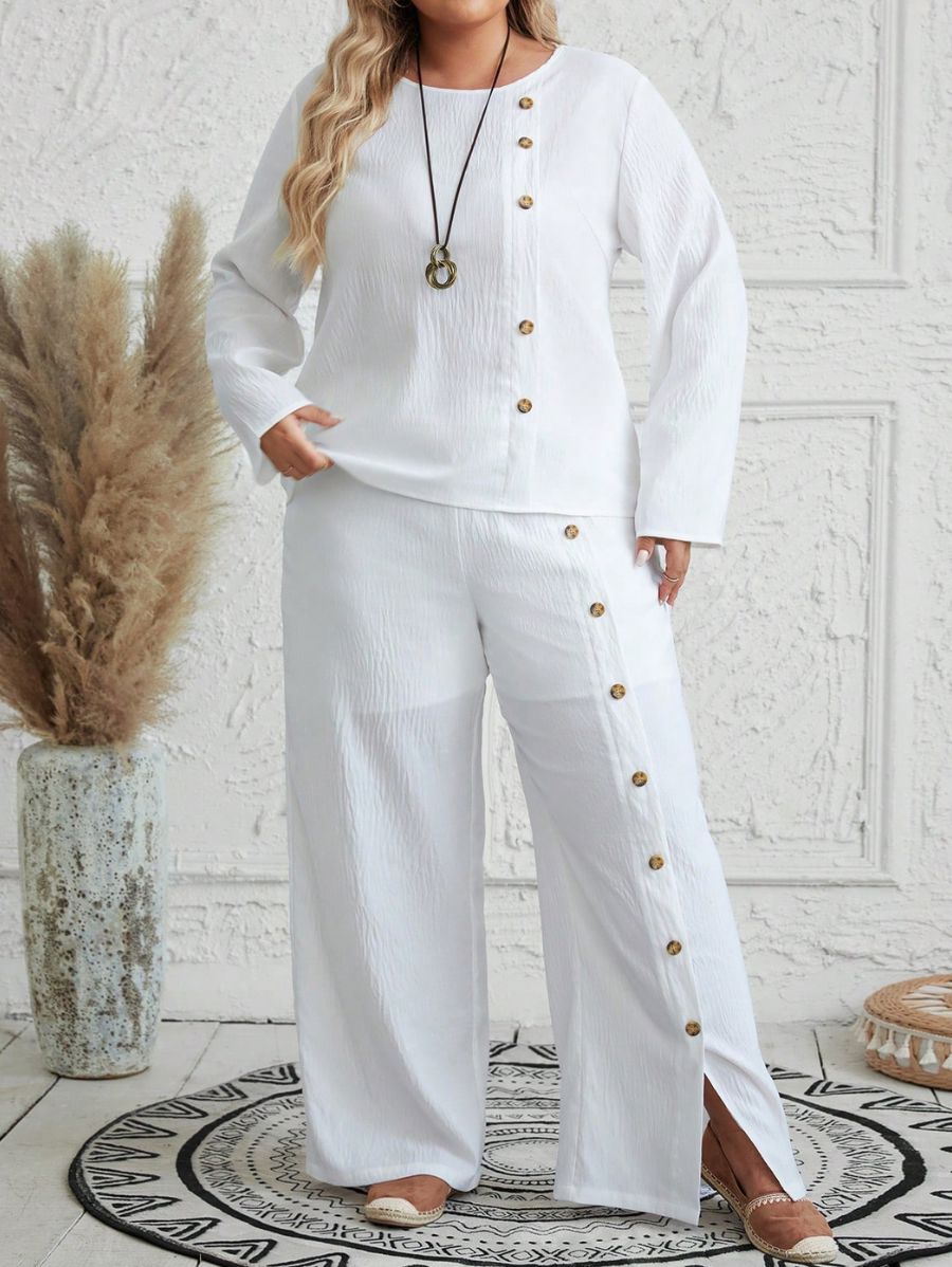 CONJUNTO CON DETALLE DE BOTONES Conjunto Plus Size 07 Florebele Blanco 0XL 