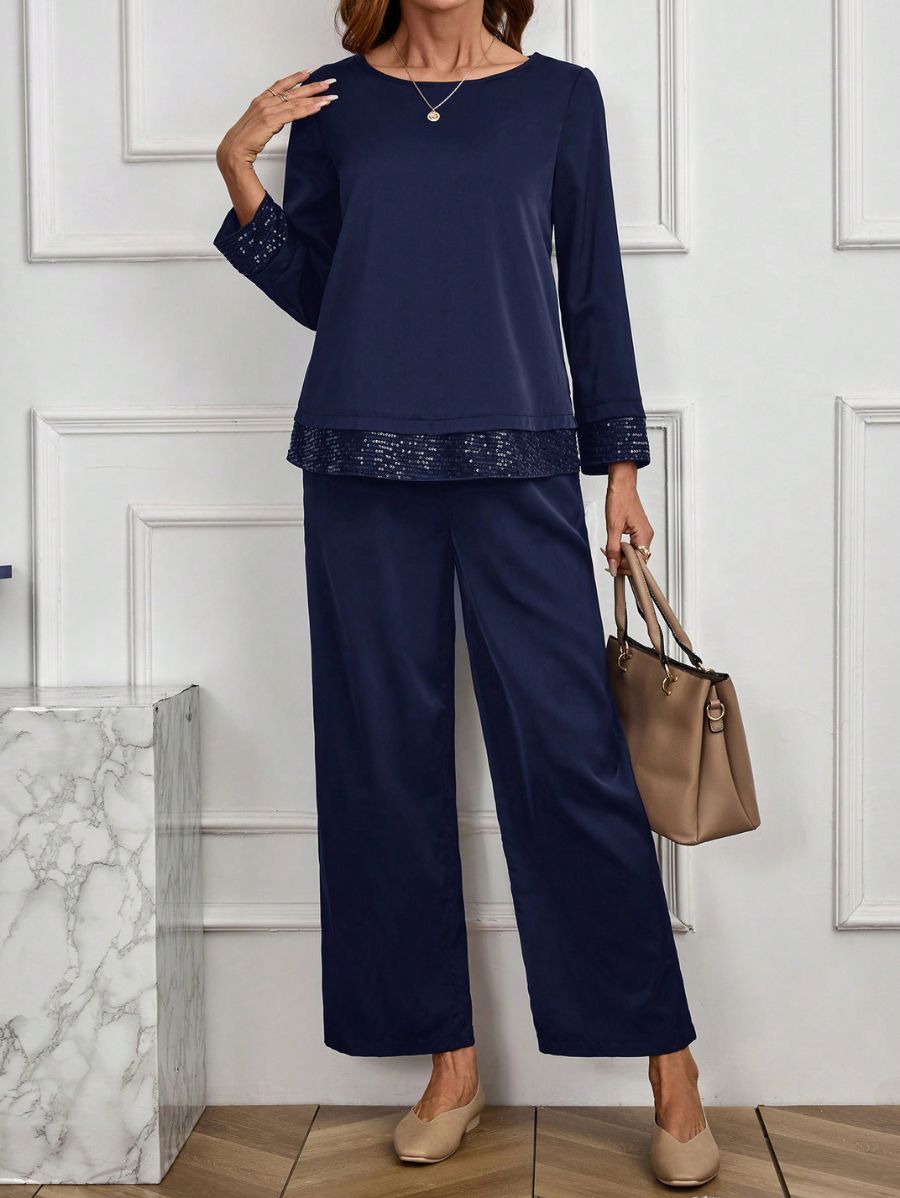 CONJUNTO CON DETALLE DE LENTEJUELAS Conjunto 04 Florebele Azul S 