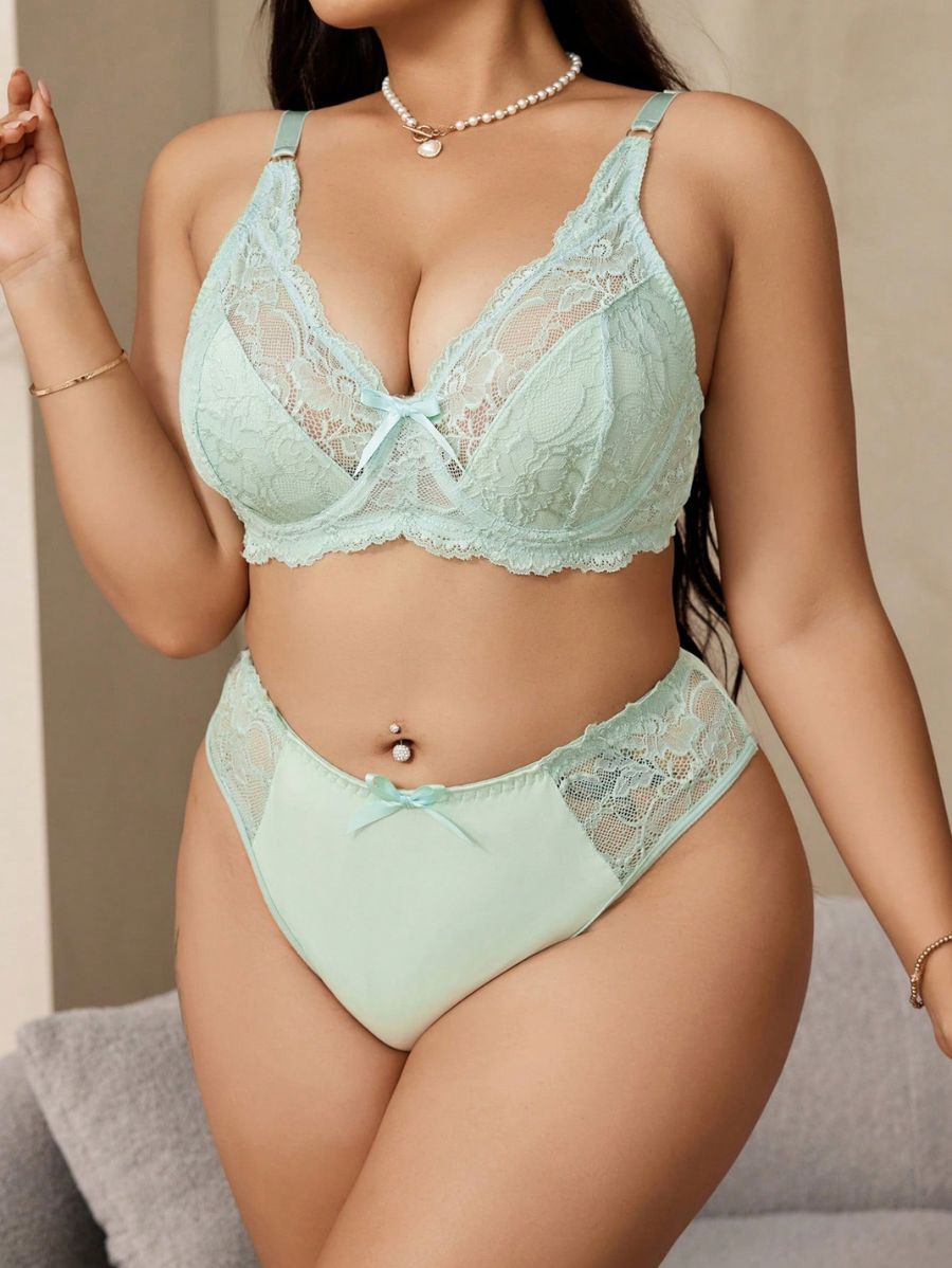 CONJUNTO CON ENCAJE VERDE AGUA Lencería Plus Size 09 Florebele 1XL 