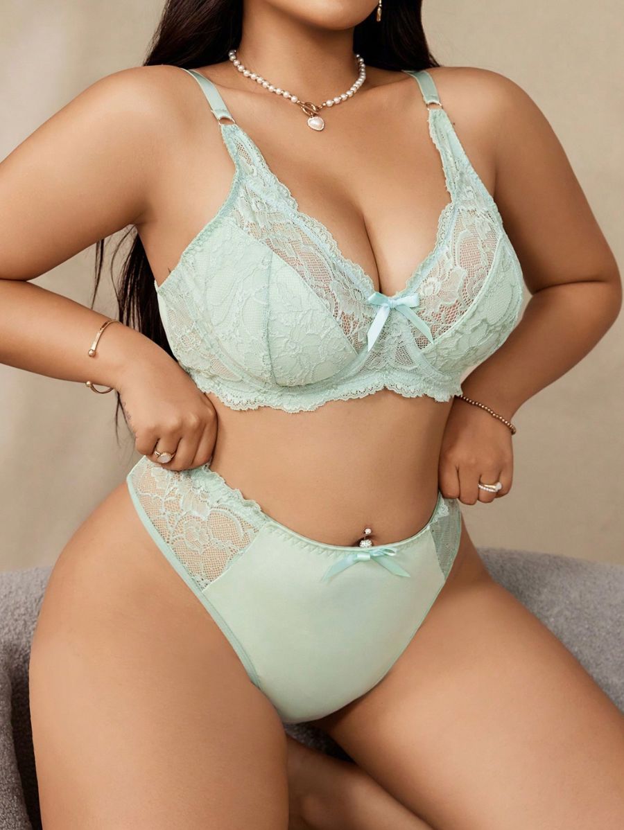 CONJUNTO CON ENCAJE VERDE AGUA Lencería Plus Size 09 Florebele 