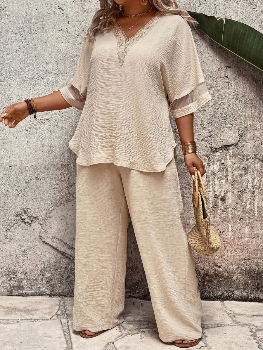 CONJUNTO CON ESCOTE EN V Y TRANSPARENCIA Conjunto Plus Size 02 Florebele 