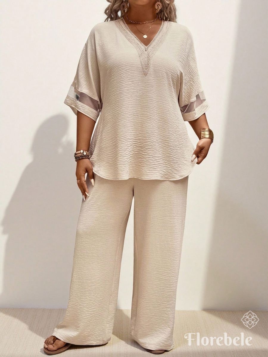 CONJUNTO CON ESCOTE EN V Y TRANSPARENCIAS Conjunto Plus Size 07 Florebele 0XL 