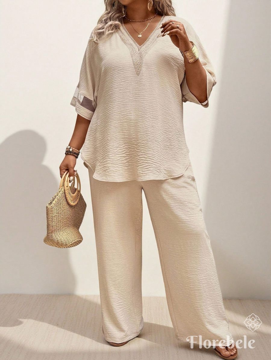 CONJUNTO CON ESCOTE EN V Y TRANSPARENCIAS Conjunto Plus Size 07 Florebele 