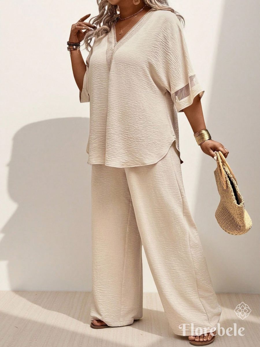 CONJUNTO CON ESCOTE EN V Y TRANSPARENCIAS Conjunto Plus Size 07 Florebele 