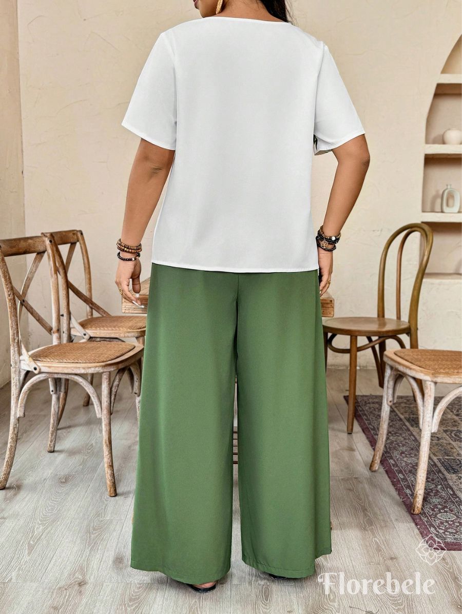 CONJUNTO CON ESTAMPADO DE PLANTAS Y BOTONES Conjunto Plus Size 09 Florebele 