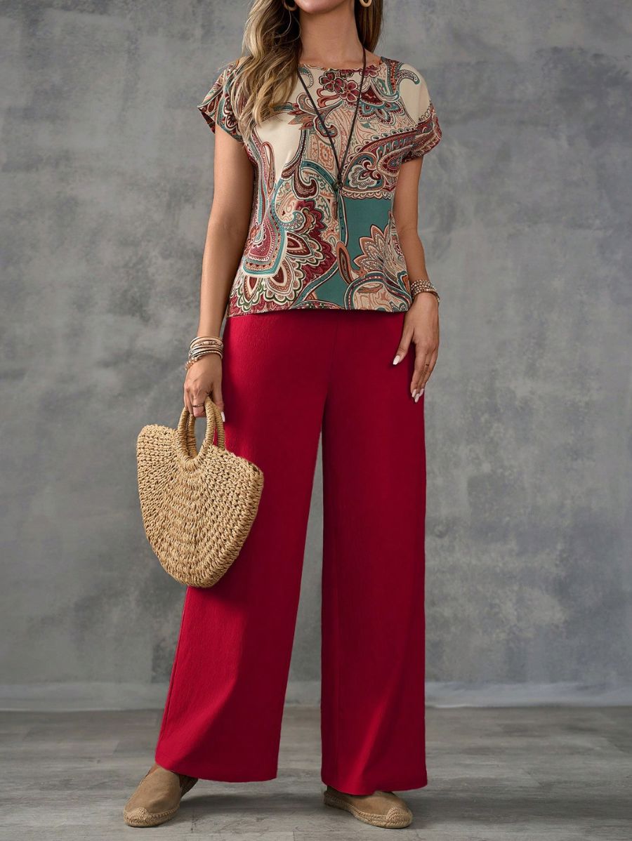 CONJUNTO CON ESTAMPADO PAISLEY Conjunto 29 Florebele Rojo S 
