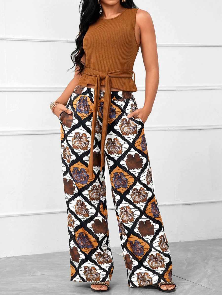 CONJUNTO CON LAZO Y PANTALÓN ESTAMPADO Conjunto 03 Florebele S 