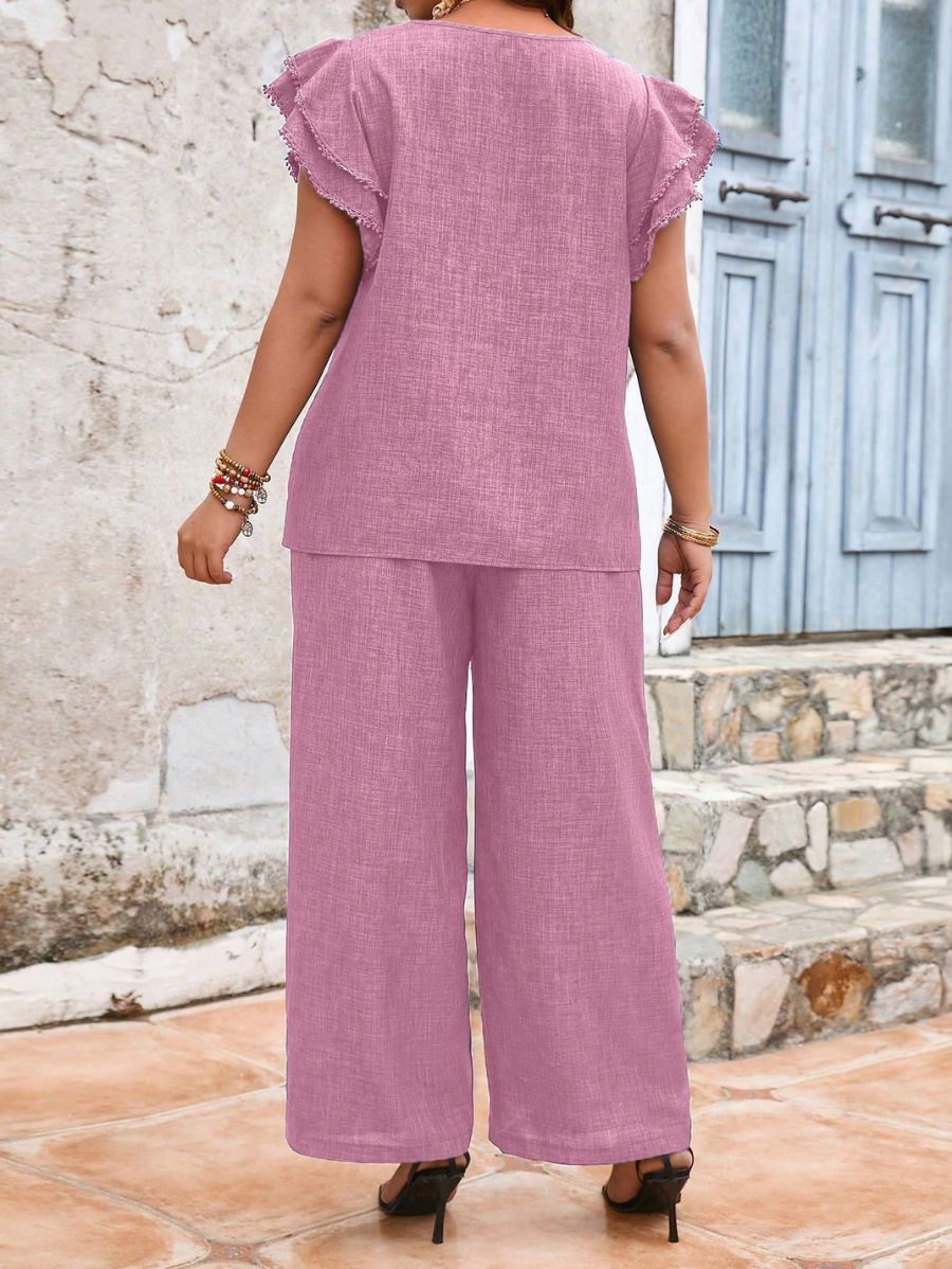 CONJUNTO CON MANGAS DE VOLANTES Conjunto Plus Size 03 Florebele 