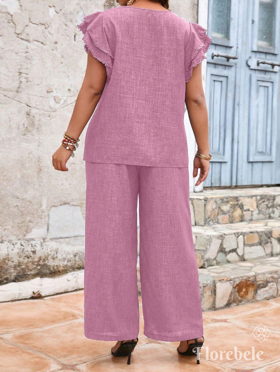 CONJUNTO CON MANGAS DE VOLANTES Conjunto Plus Size 08 Florebele 