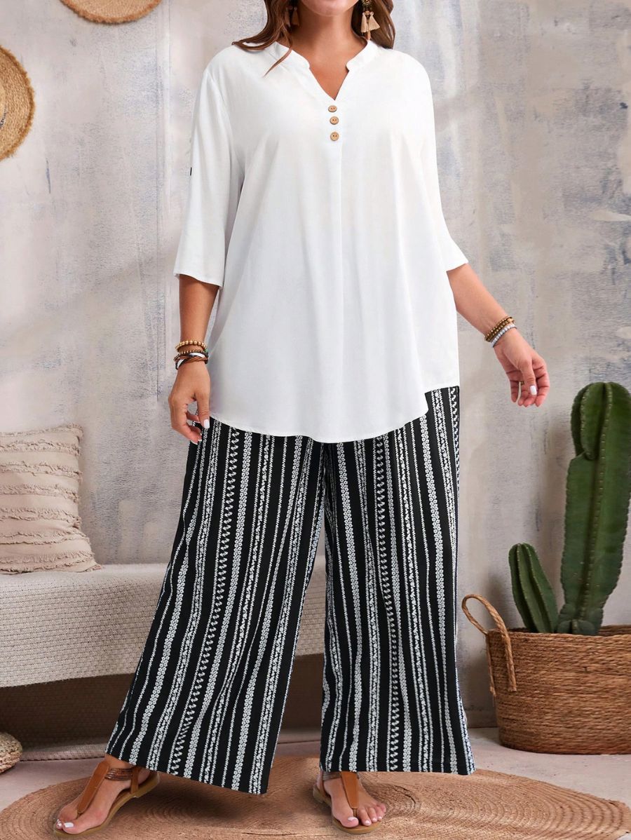 CONJUNTO CON PANTALÓN A RAYAS Conjunto Plus Size 01 Florebele 1XL 