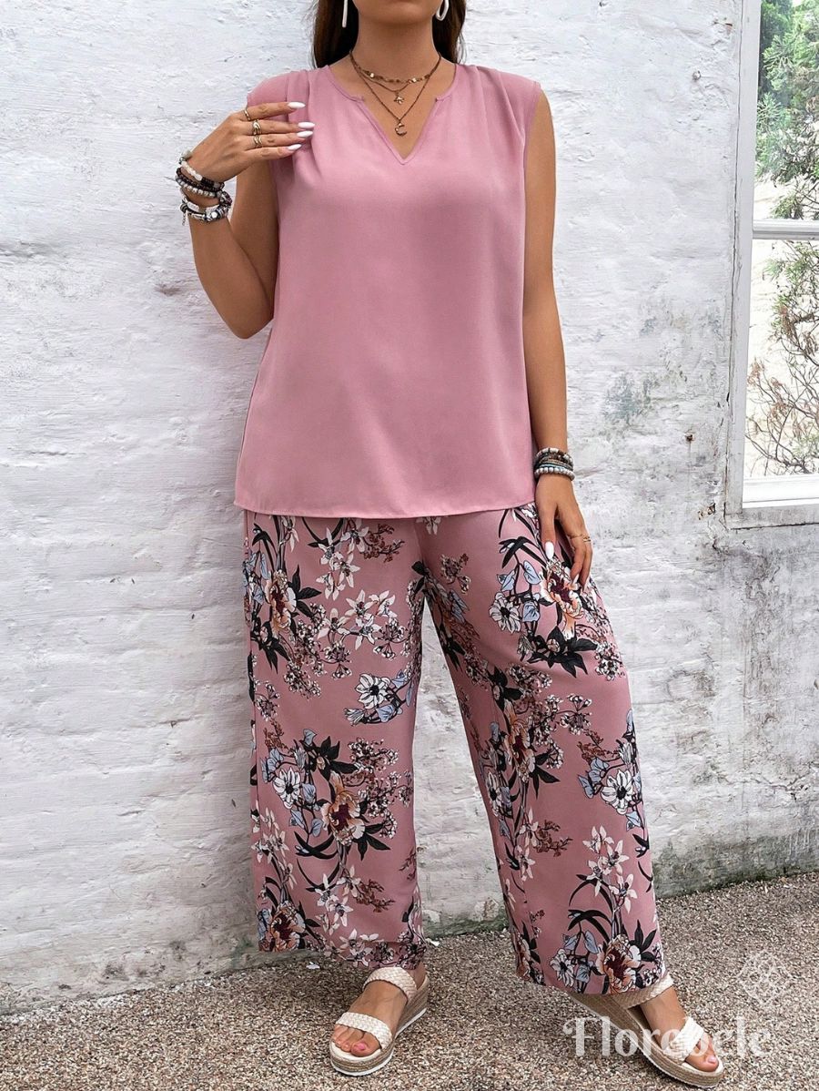 CONJUNTO CON PANTALÓN DE ESTAMPADO FLORAL Conjunto Plus Size 06 Florebele 0XL 
