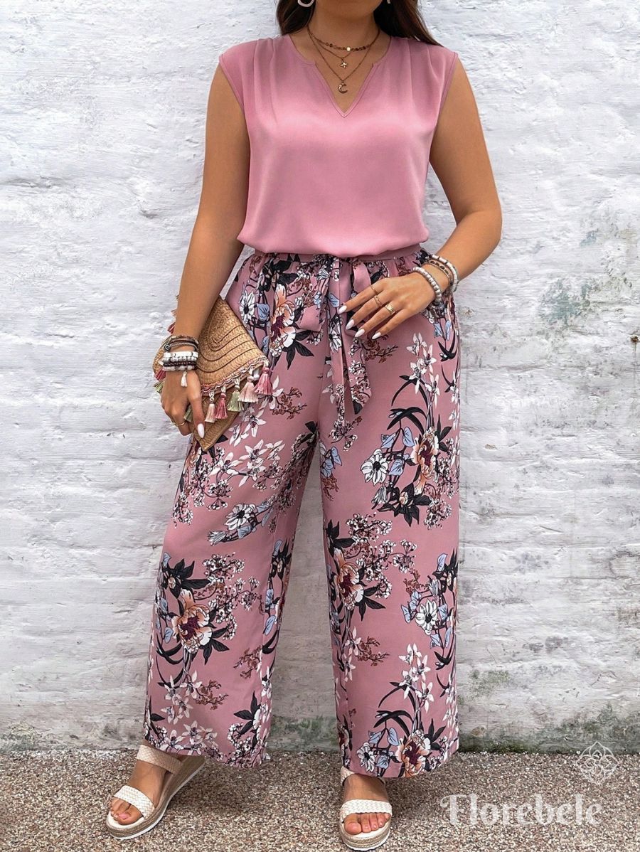 CONJUNTO CON PANTALÓN DE ESTAMPADO FLORAL Conjunto Plus Size 06 Florebele 