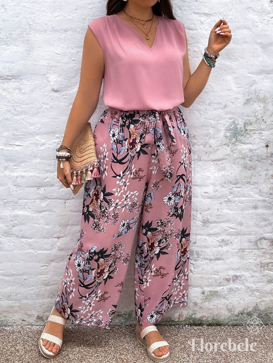 CONJUNTO CON PANTALÓN DE ESTAMPADO FLORAL Conjunto Plus Size 06 Florebele 