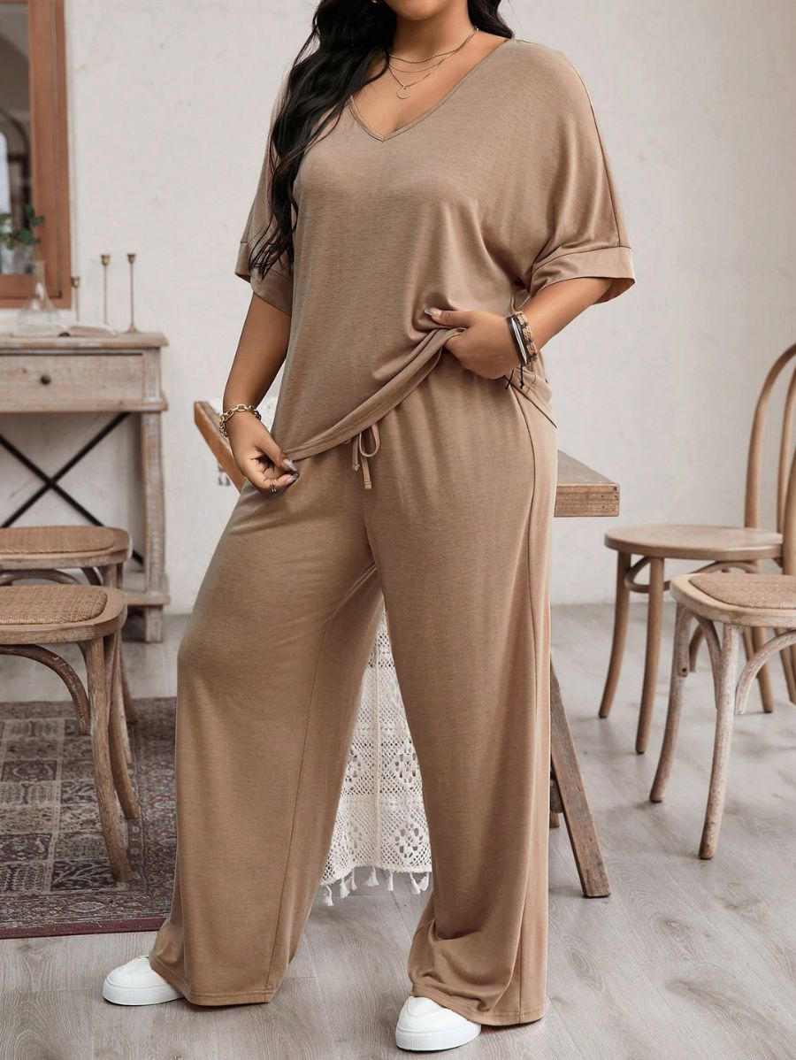 CONJUNTO HOLGADO CON ESCOTE EN V Conjunto Plus Size 11 Florebele Beige 0XL 