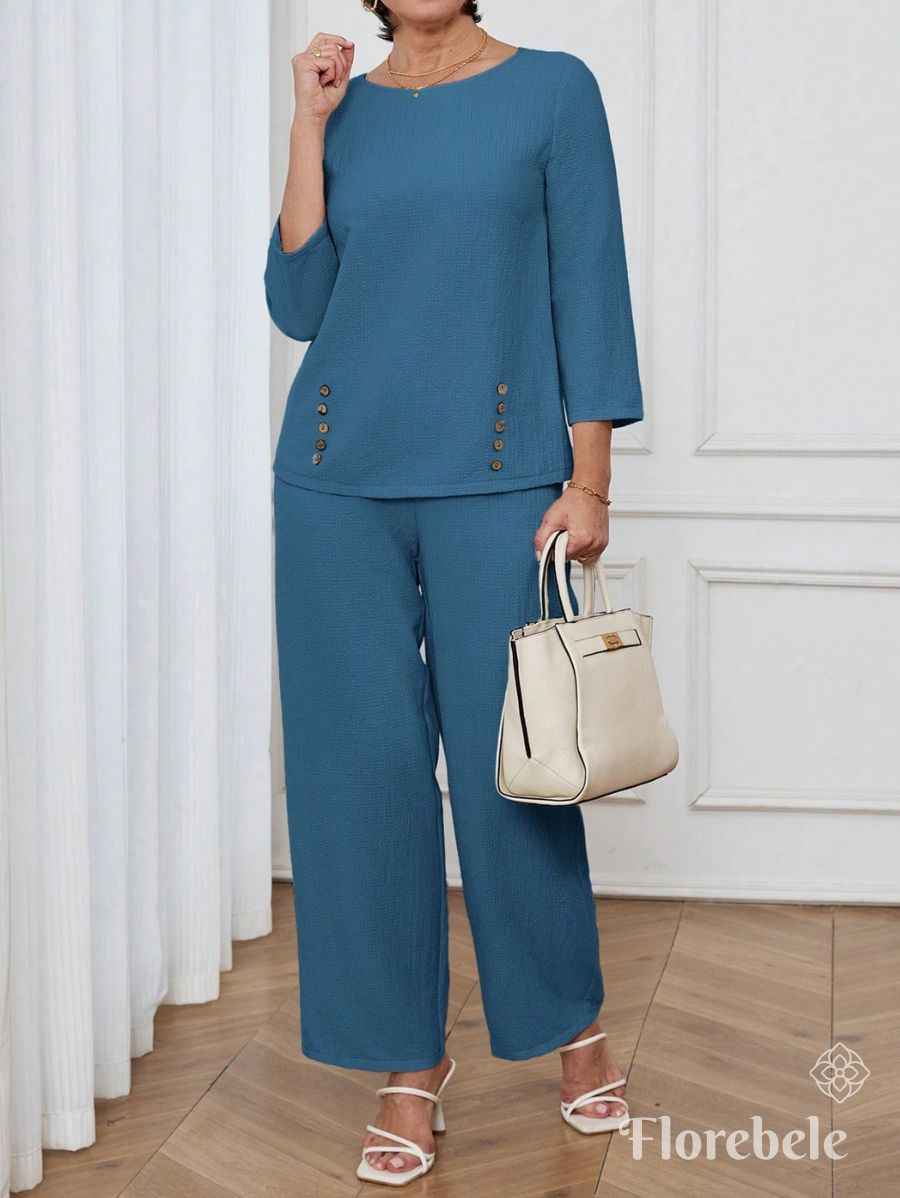 CONJUNTO UNICOLOR CON BOTONES Conjunto 18 Florebele Azul S 