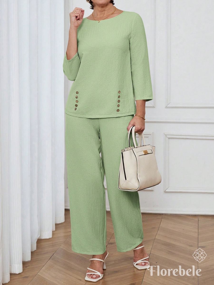 CONJUNTO UNICOLOR CON BOTONES Conjunto 18 Florebele Verde S 