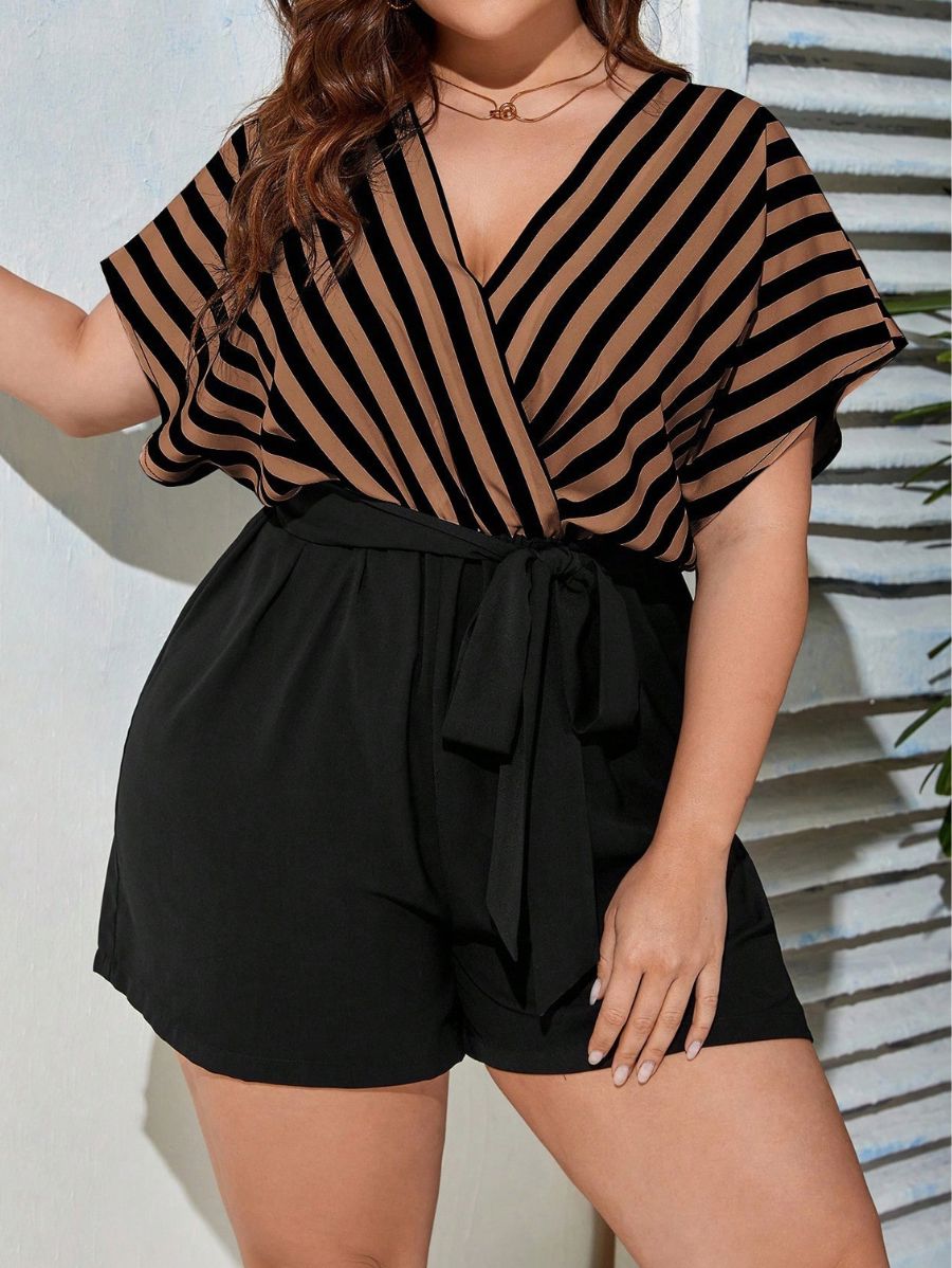 ENTERITO A RAYAS Enterito Plus SIze 01 Florebele Marrón 0XL 