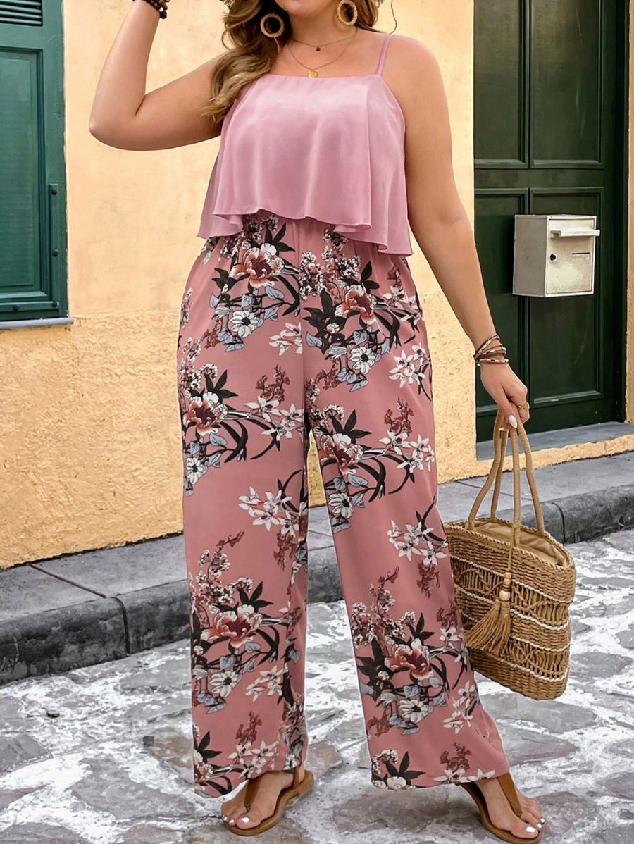 ENTERITO CON ESTAMPADO FLORAL Y PIERNA ANCHA Enterito Plus SIze 03 Florebele 