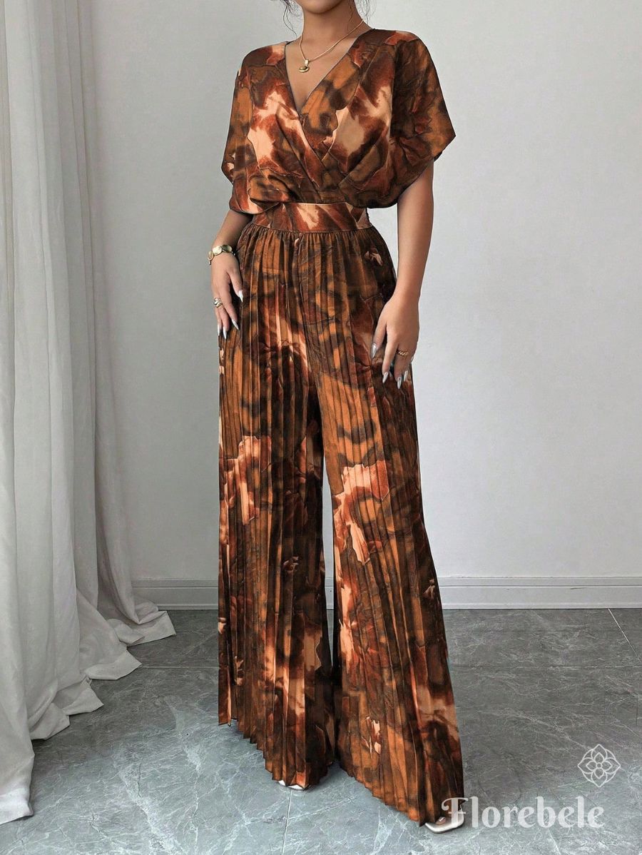 ENTERITO PLISADO CON ESCOTE EN V Enterito 09 Florebele Marrón S 