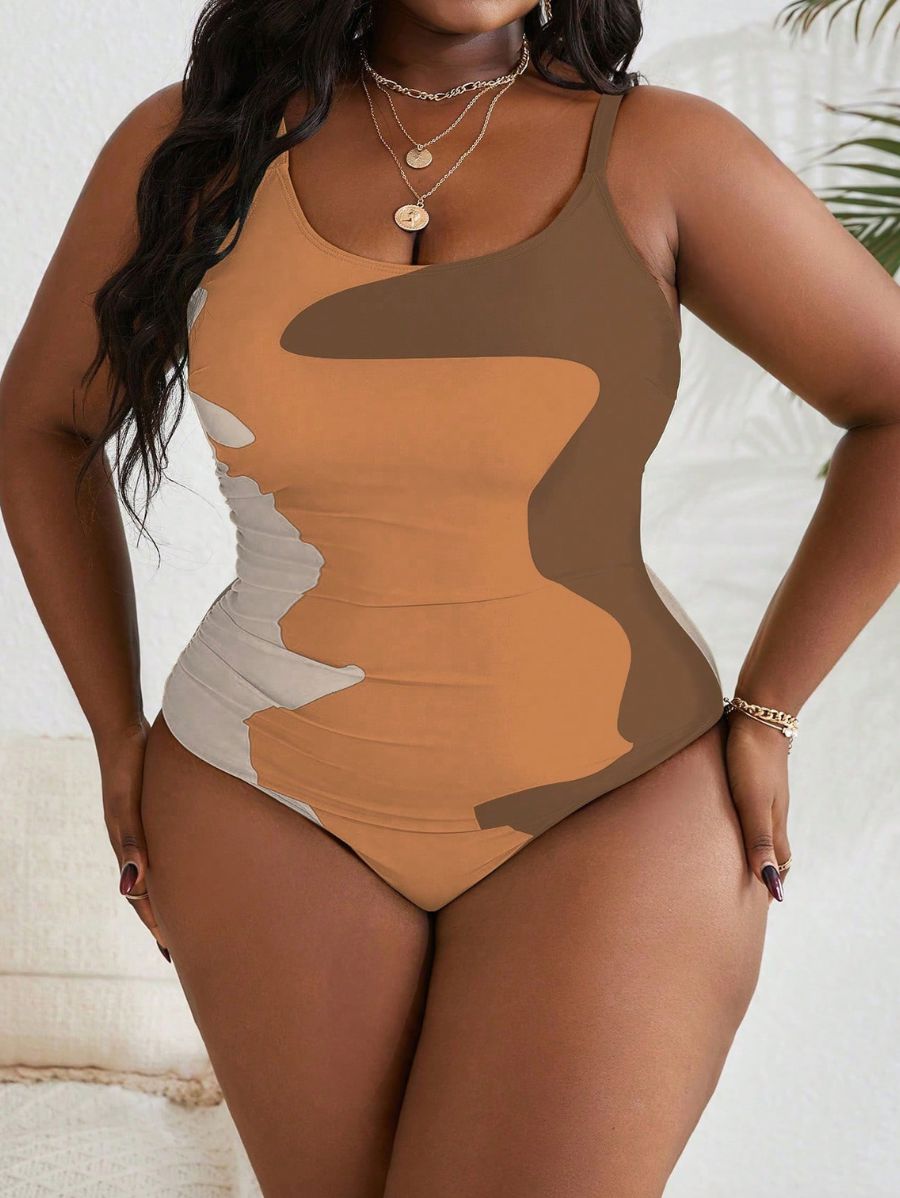 ENTERIZA CON BLOQUES DE COLOR Enteriza Plus Size 15 Florebele Marrón 0XL 