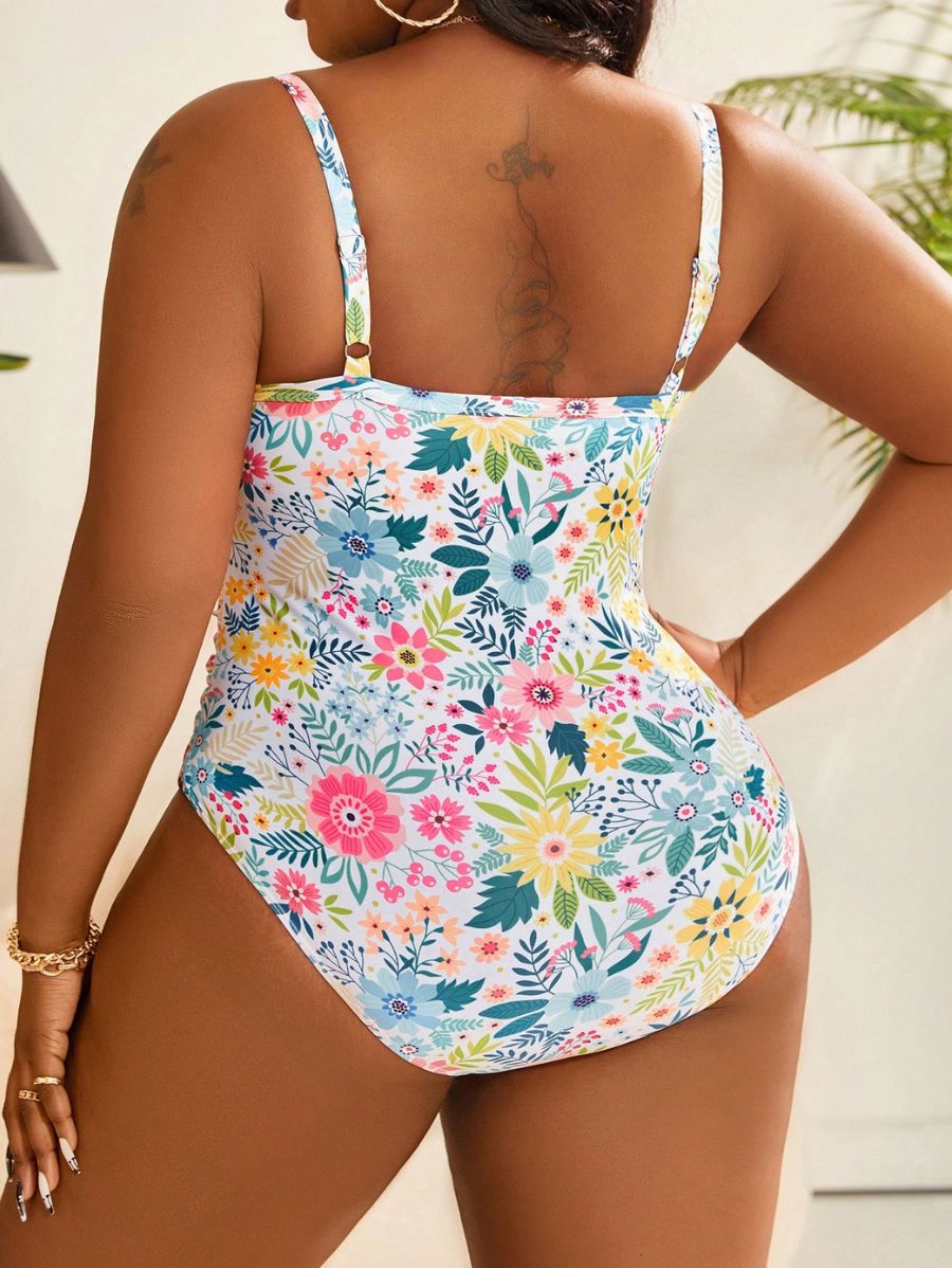 ENTERIZA CON BUSTO FRUNCIDO FLORAL Enteriza Plus Size 16 Florebele 