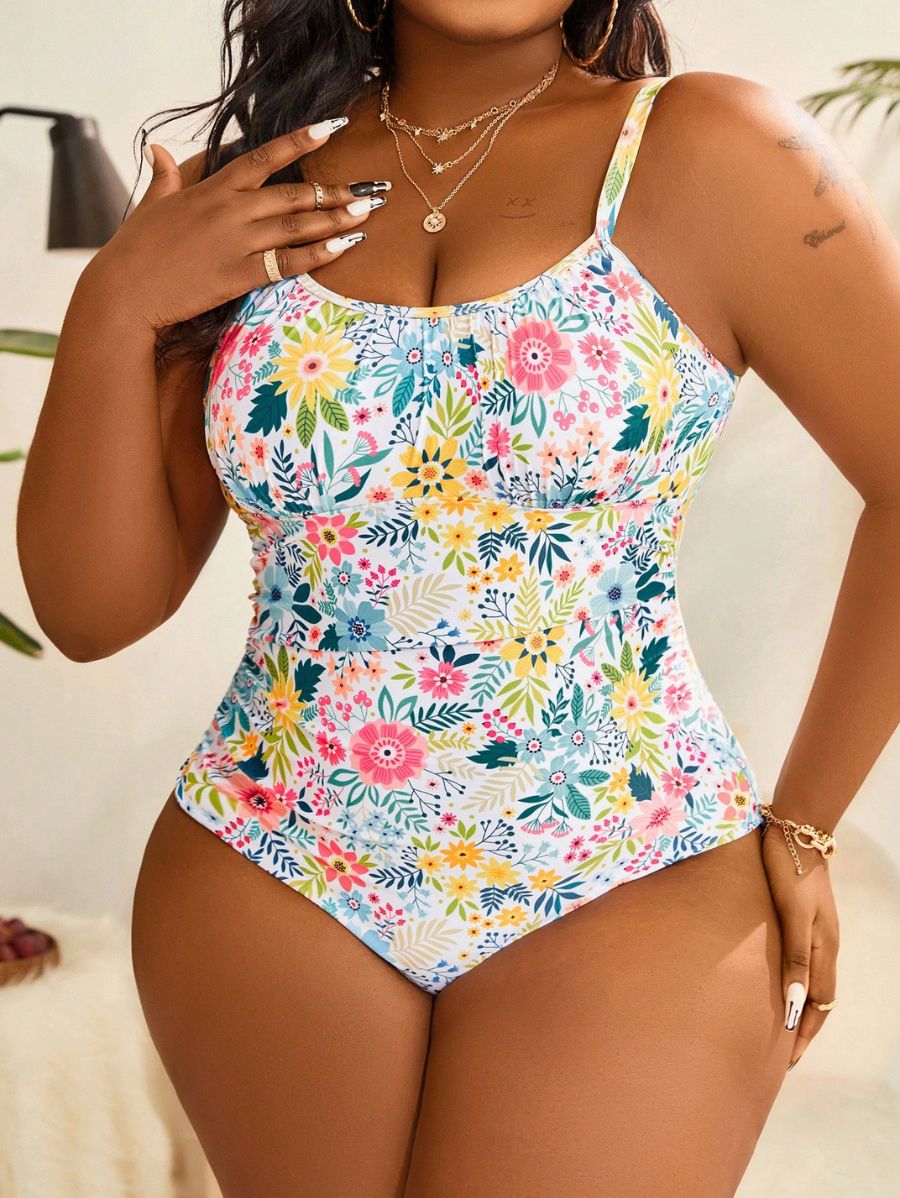 ENTERIZA CON BUSTO FRUNCIDO FLORAL Enteriza Plus Size 16 Florebele 