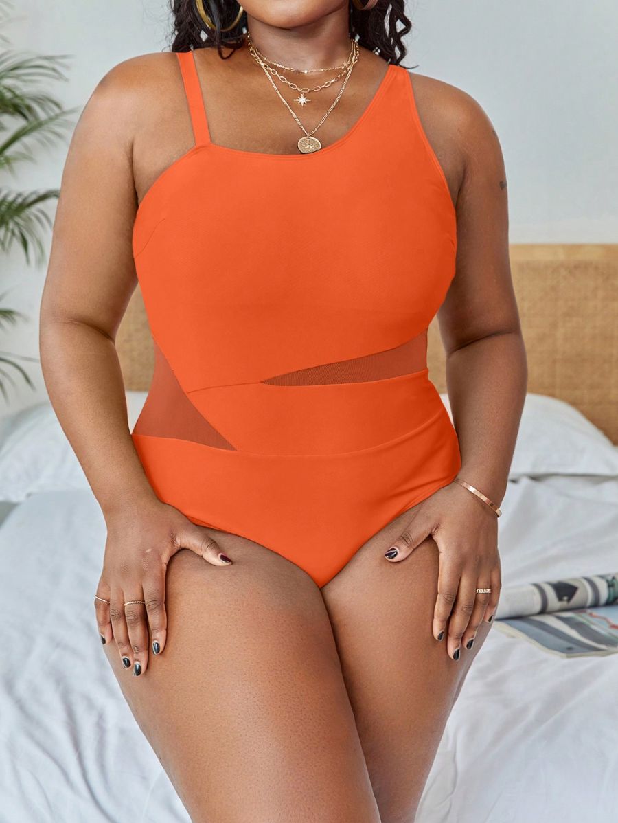 ENTERIZA CON DETALLE DE TRANSPARENCIA Enteriza Plus Size 04 Florebele Anaranjado 0XL 