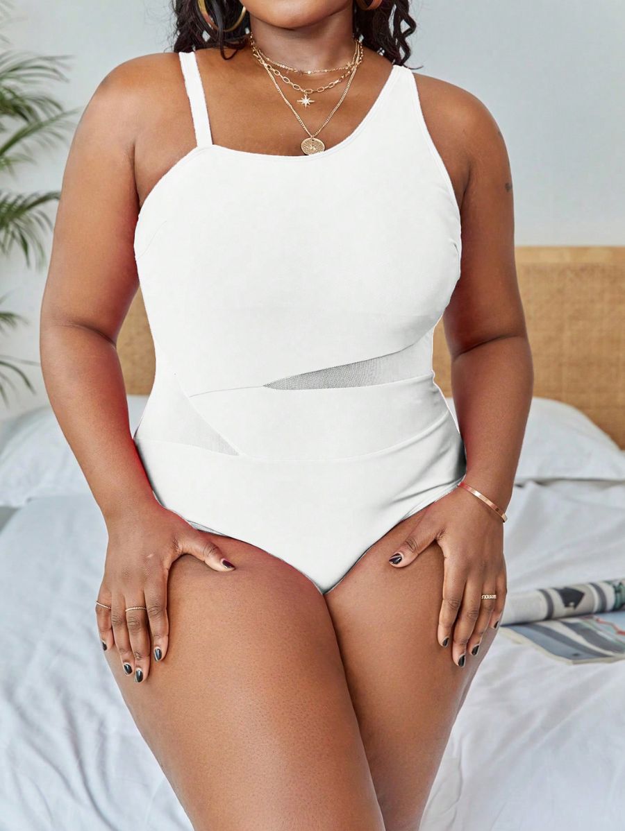 ENTERIZA CON DETALLE DE TRANSPARENCIA Enteriza Plus Size 04 Florebele Blanco 0XL 