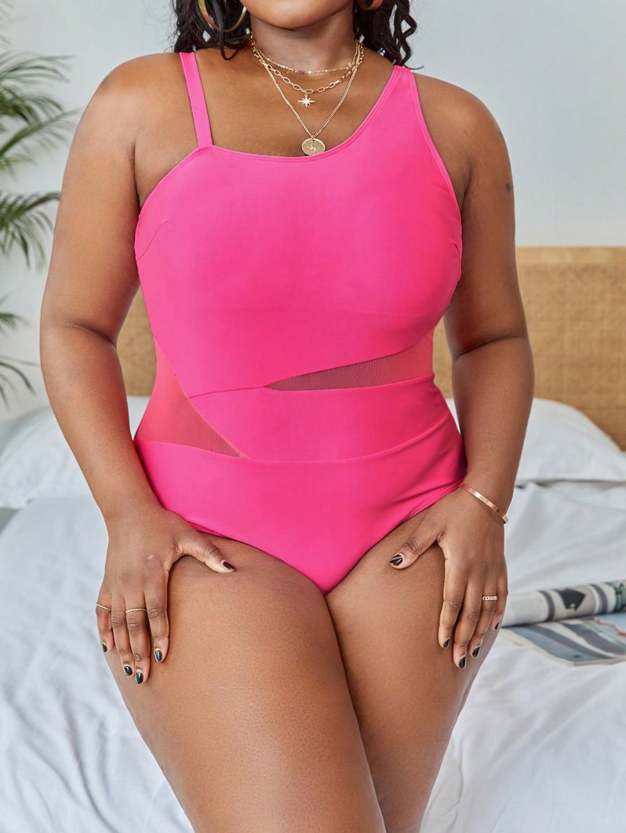 ENTERIZA CON DETALLE DE TRANSPARENCIA Enteriza Plus Size 04 Florebele Rosa 0XL 