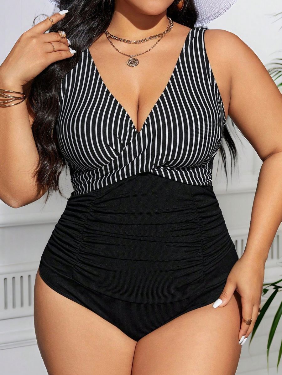 ENTERIZA CON ESTAMPADO A RAYAS CRUZADO Enteriza Plus Size 03 Florebele 0XL 