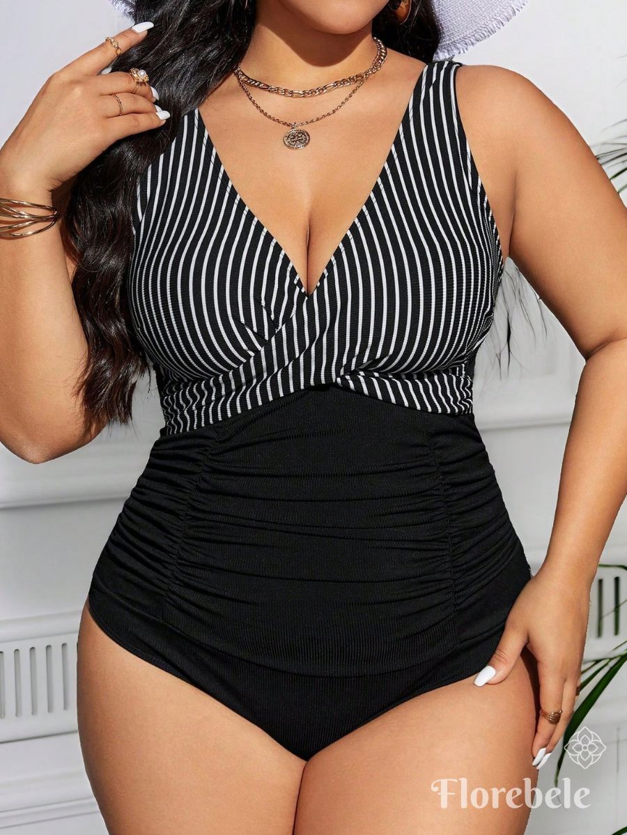 ENTERIZA CON ESTAMPADO A RAYAS Y CRUZADO Enteriza Plus Size 12 Florebele 0XL 