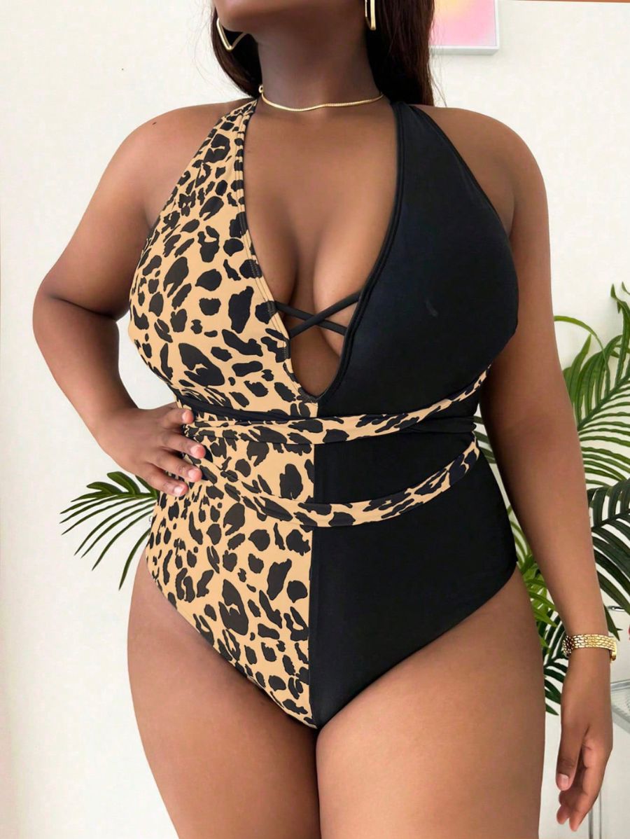ENTERIZA CON ESTAMPADO LEOPARDO Y ESCOTE EN V Enteriza Plus Size 01 Florebele 0XL 