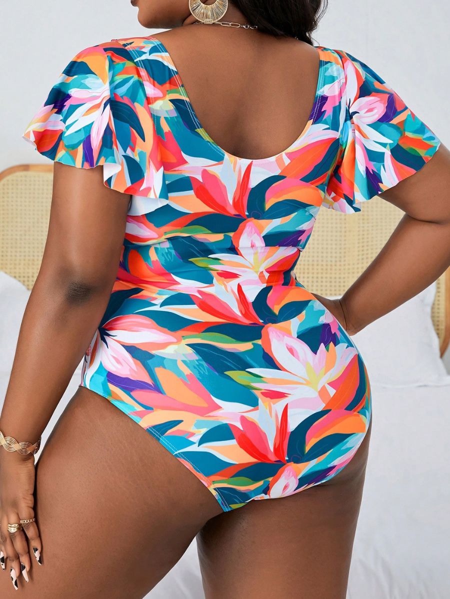 ENTERIZA CON ESTAMPADO Y MANGAS DE VOLANTES Enteriza Plus Size 20 Florebele 