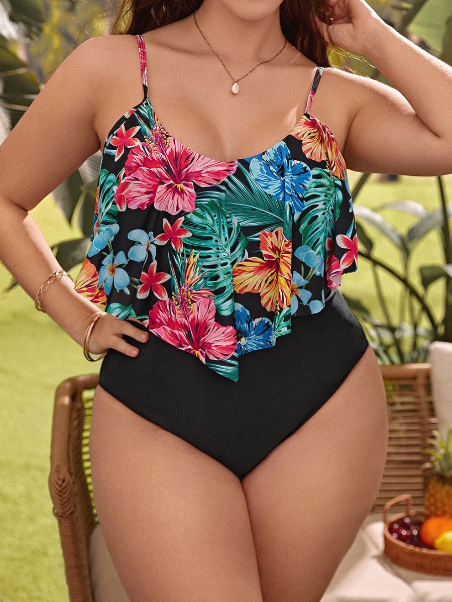 ENTERIZA CON VOLANTE Y ESTAMPADO TROPICAL Enteriza Plus Size 19 Florebele 0XL 