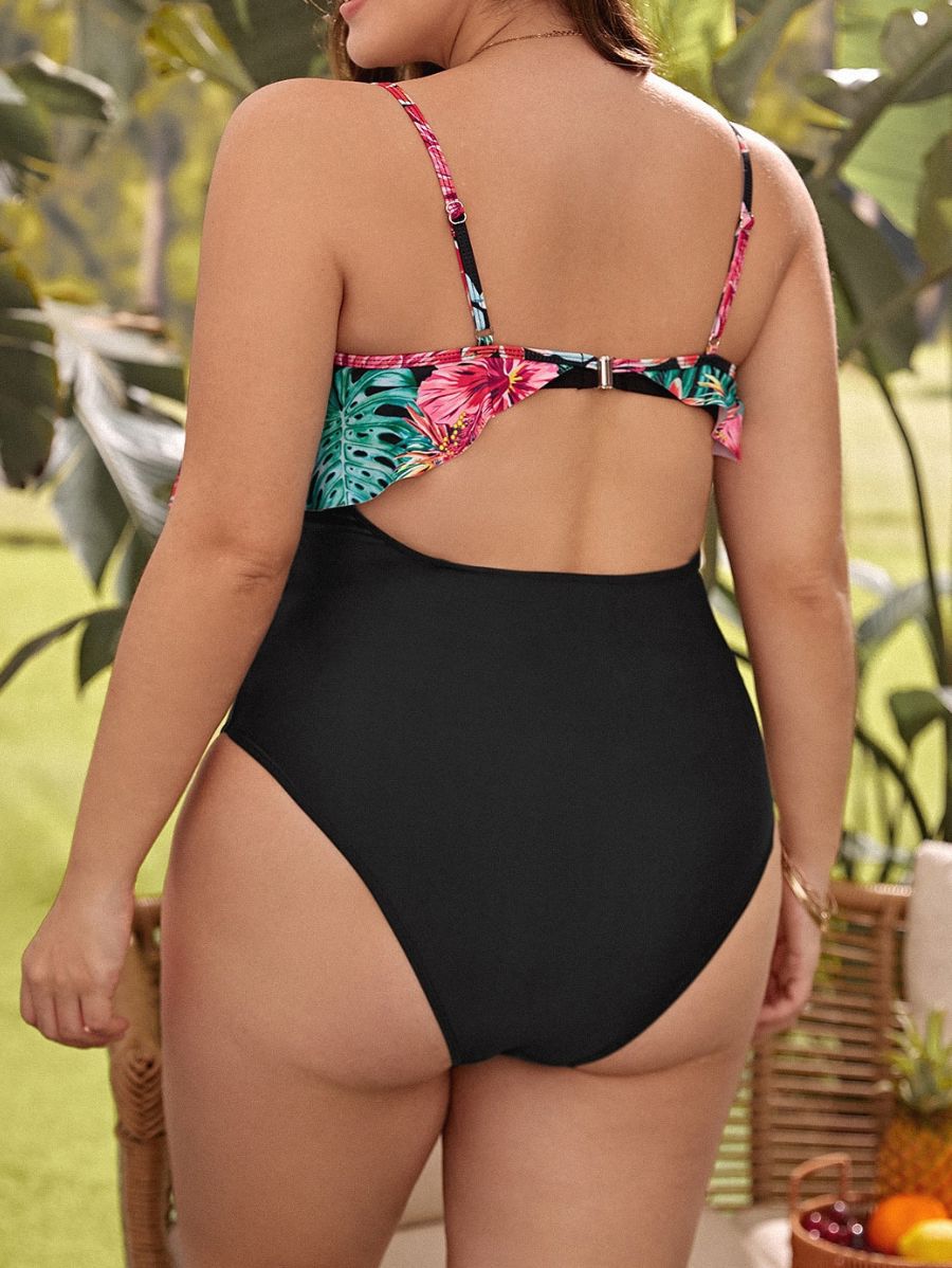 ENTERIZA CON VOLANTE Y ESTAMPADO TROPICAL Enteriza Plus Size 19 Florebele 
