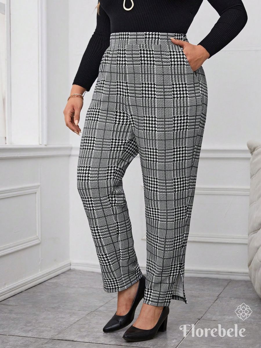 PANTALÓN A CUADROS ELÁSTICO Pantalón Plus Size 06 Florebele 