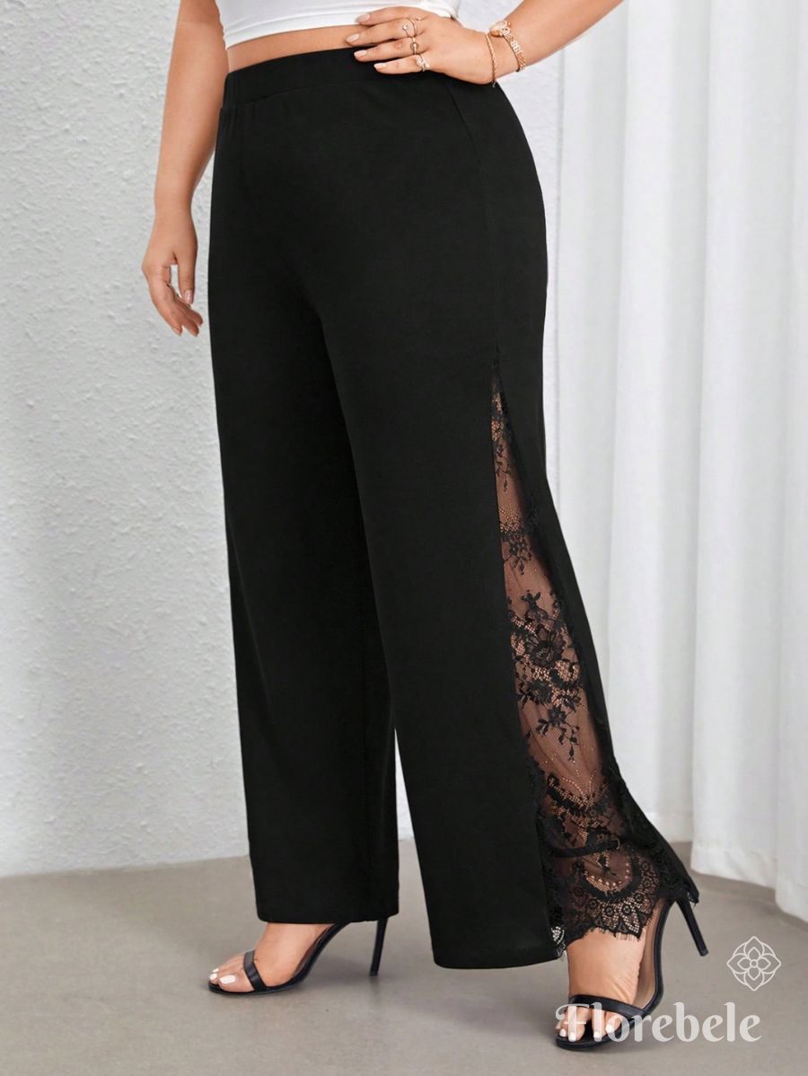 PANTALÓN CON ABERTURA DE ENCAJE Pantalón Plus Size 02 Florebele Negro 0XL 