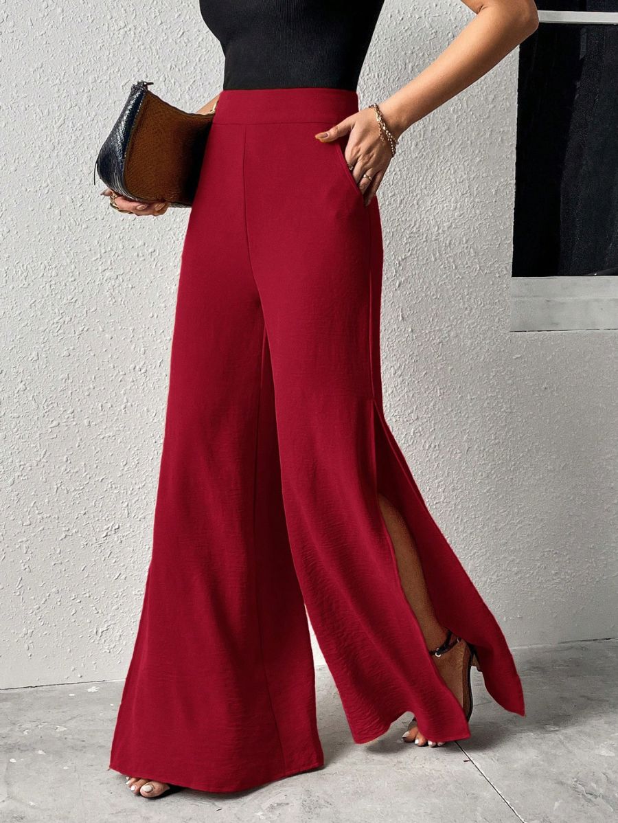 PANTALÓN CON ABERTURA LATERAL Pantalón 14 Florebele Bordo S 