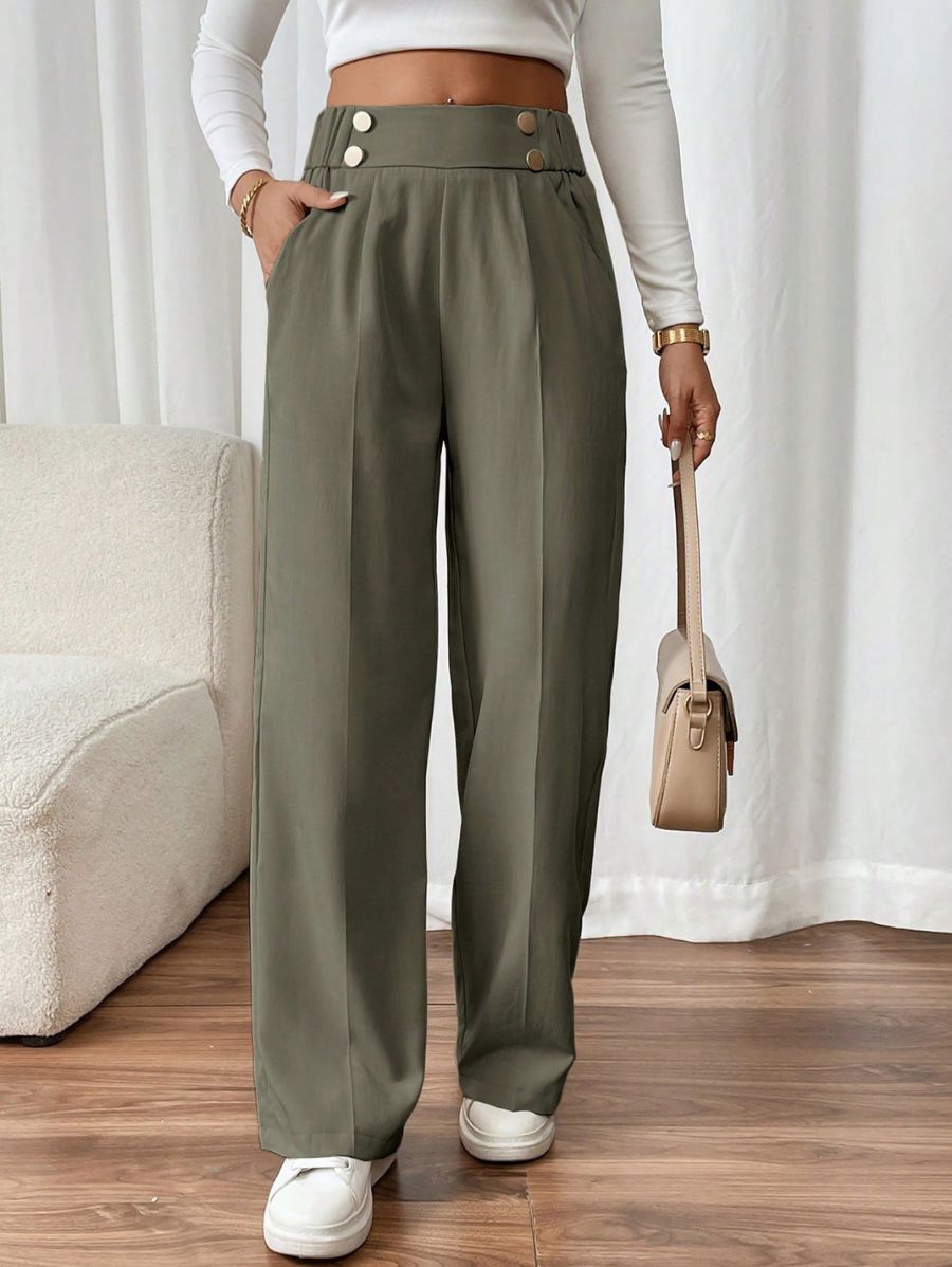 PANTALÓN CON BOTONES DORADOS Pantalón 16 Florebele Verde XS 