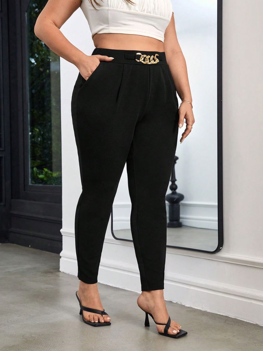 PANTALÓN CON DETALLE DORADO Pantalón Plus Size 06 Florebele 0XL 